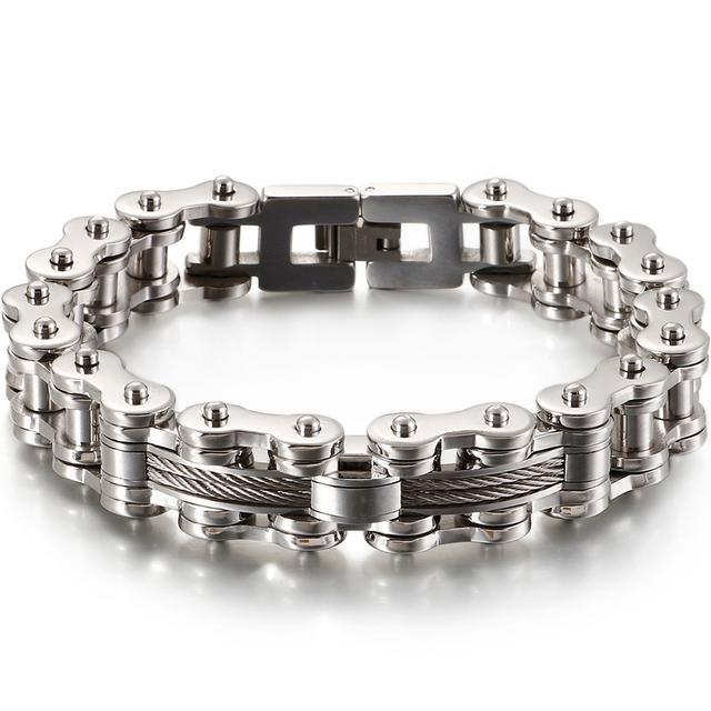 13MM Bicycle Bike Chain Bracelet for Men In Stainless Steel Rock and Roll Men's Jewellery Accessories On Hand Wrist Bracelets