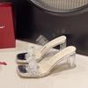 Темпераментные трендовые с кристальными толстыми каблуками крутые шлепанцы женская летняя обувь 2025 новые модные с квадратным носком с открытым носком красивые высокие каблуки