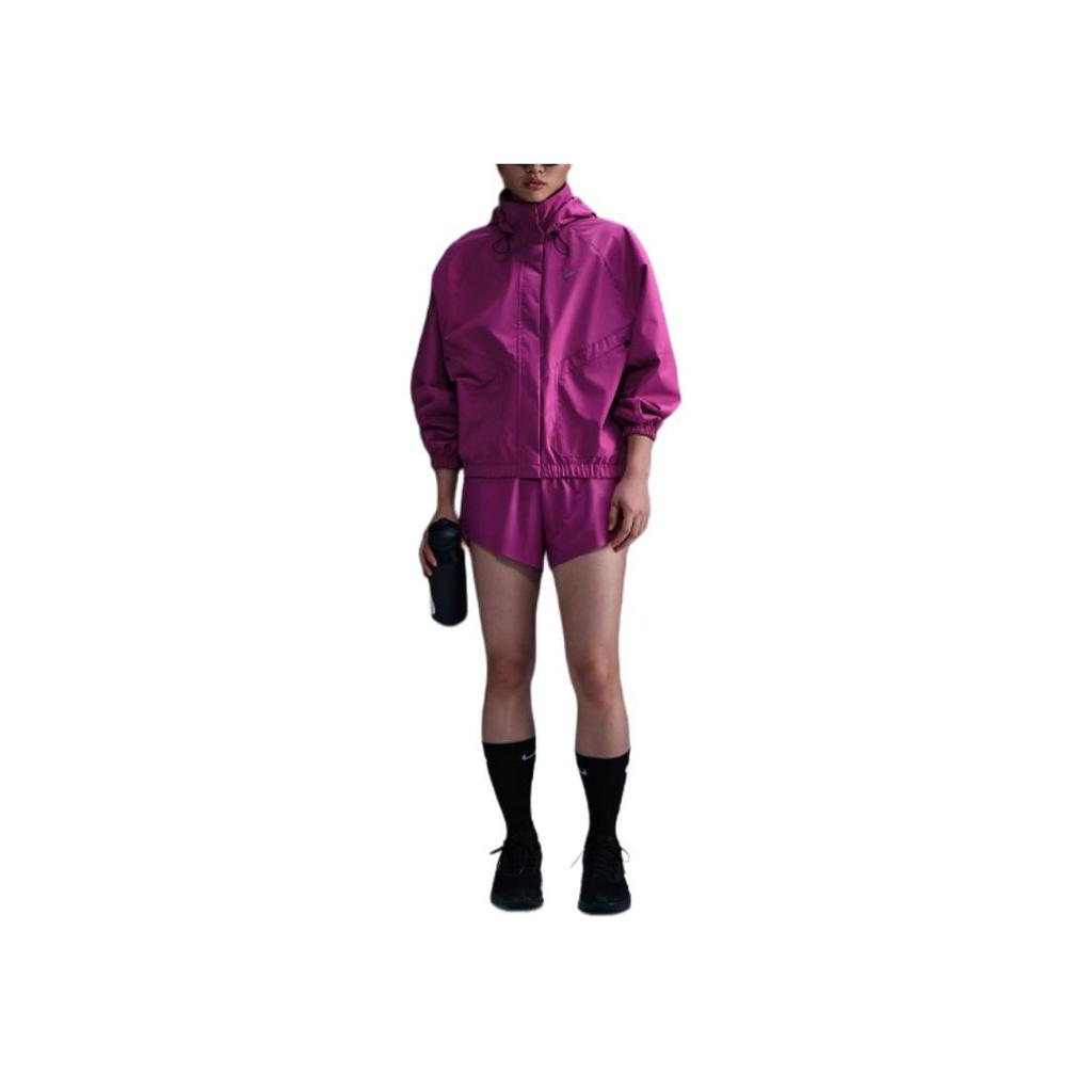Nike Solid Color Drawstring Hooded Zip-Up Long Sleeve Jacket Women jackets Purple FB7493-518