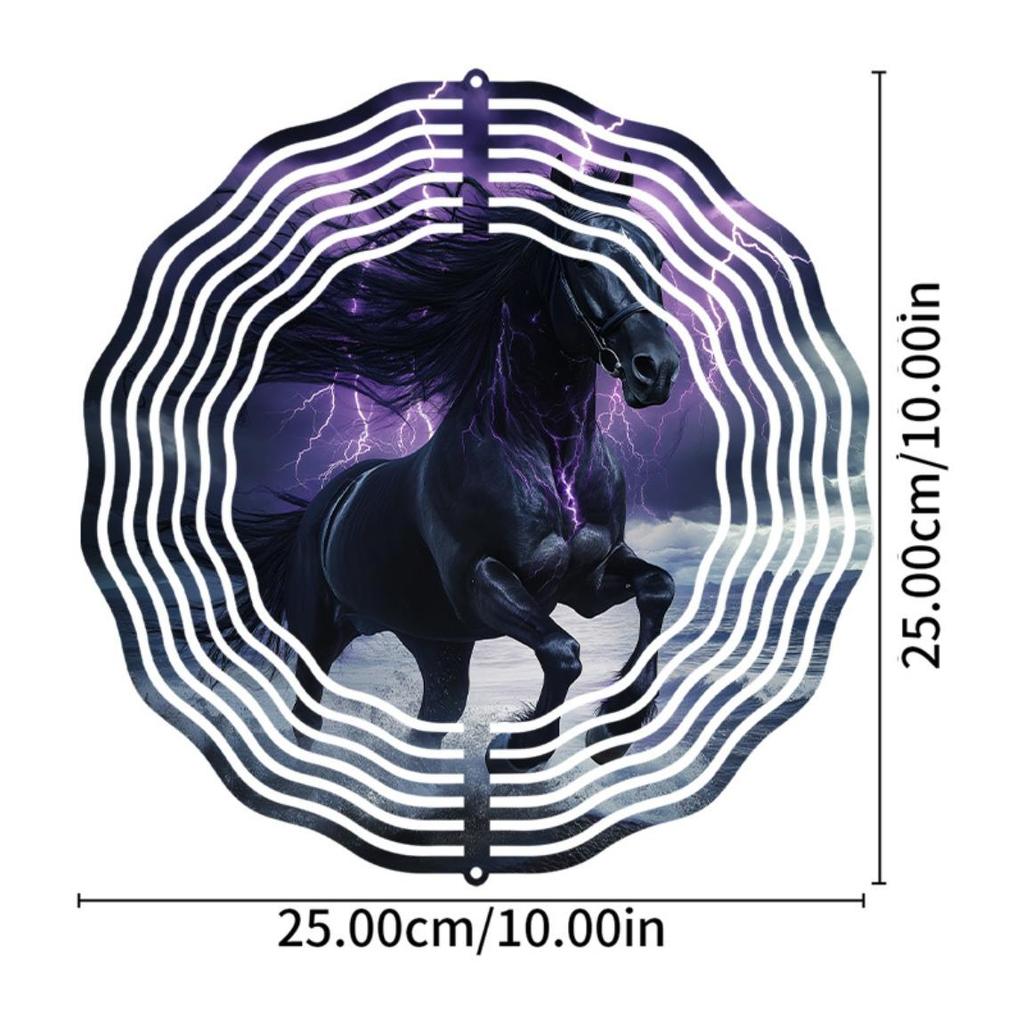 10-Inch Black Horse Wind Spinner - 360° Rotating Metal Garden Art, Outdoor Wind Chime Decor with Rust-Proof Hook for Yard, Patio, or Door Hanging