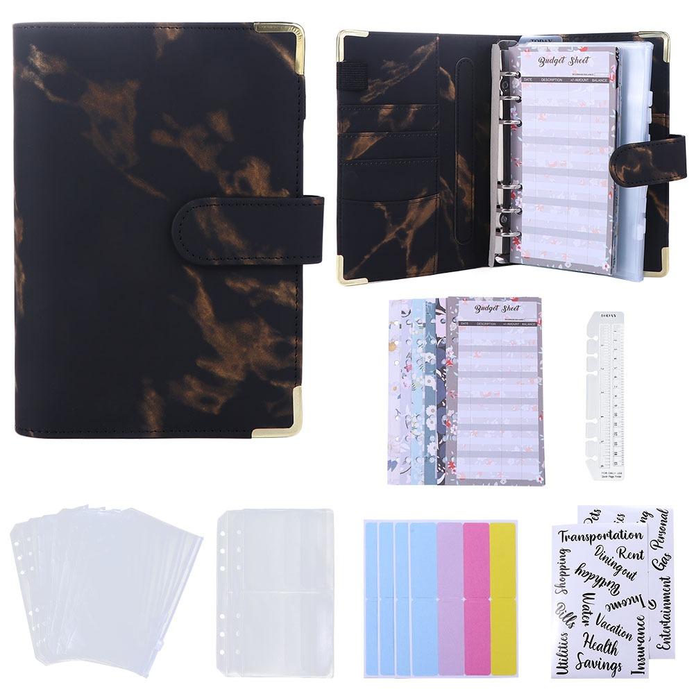 Планировщик бюджета Конверт на молнии Блокнот-биндер Мраморный планировщик бюджета Мраморный блокнот Биндер на 6 кольцах