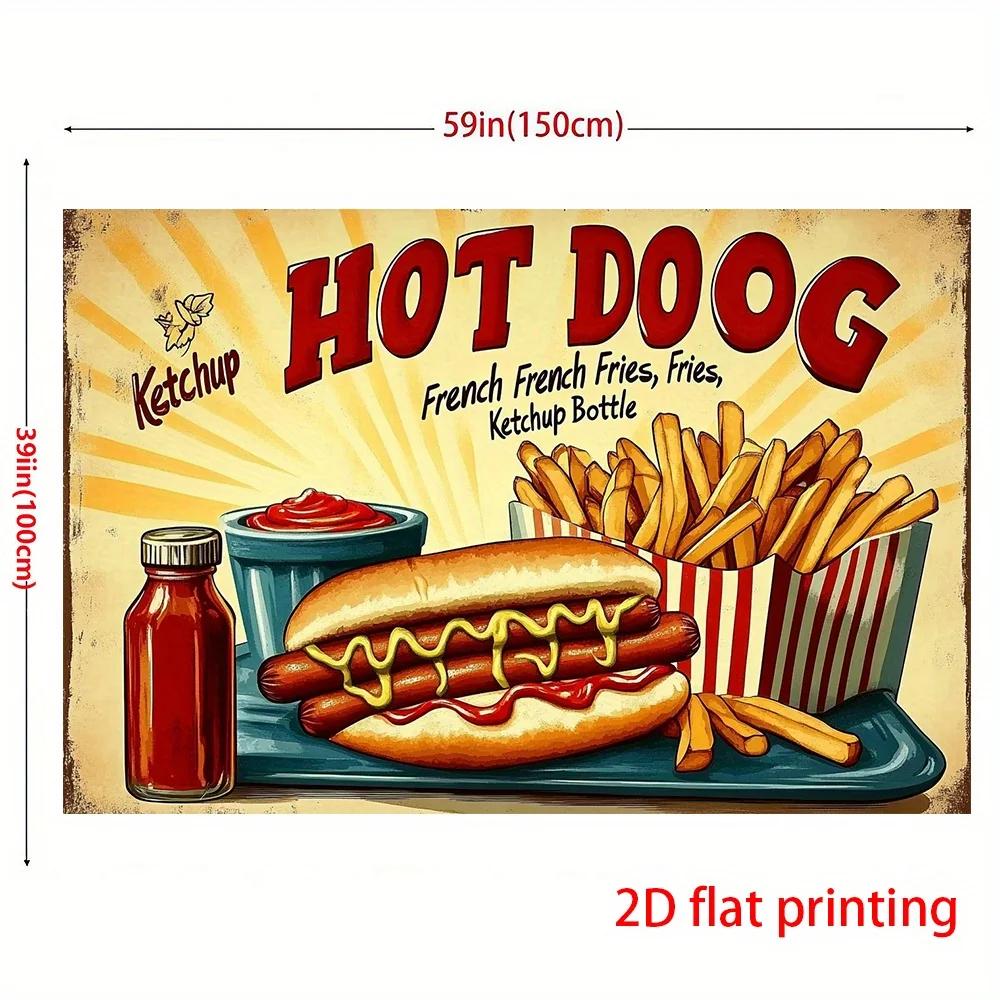 2D flat party banner - 2D flat printing style hot dogs and fries backgroundDJH