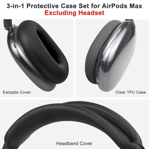 Защитные аксессуары SOULWIT для AirPods Max: Чехол из ТПУ + Чехол для оголовья + Чехол для амбушюр, Многофункциональный защитный комплект, Устойчивый к царапинам, Потоотделение-Р