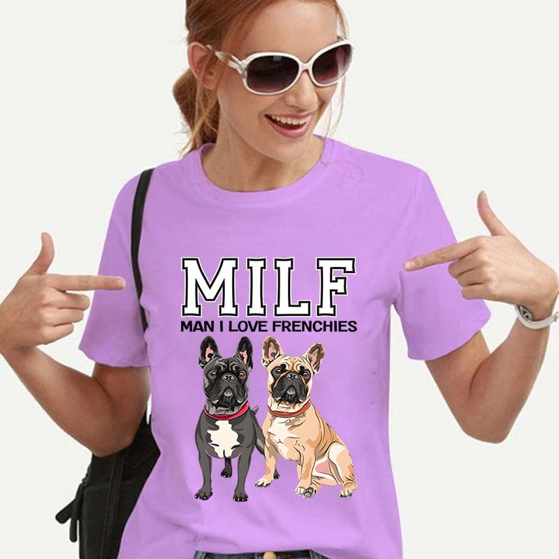 Забавные женские футболки MILF MAN I LOVE FRENCHIES, топы в стиле Харадзюку, летняя женская футболка, футболка с французским бульдогом для женской одежды