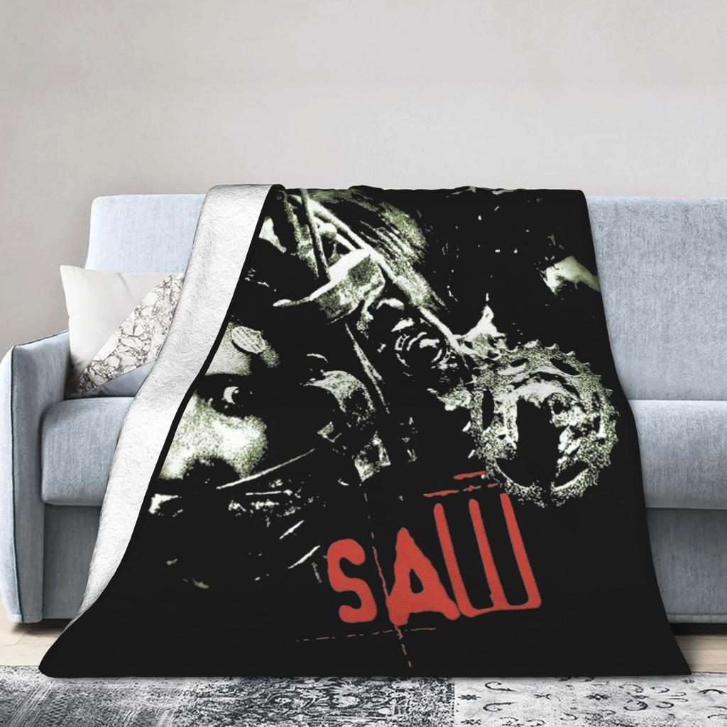 Saw Horror Movie Blanket Cover Funny Halloween Jigsaw Flannel Throw Blankets Home Couch Printed Soft Warm Bedspreads Breathable
