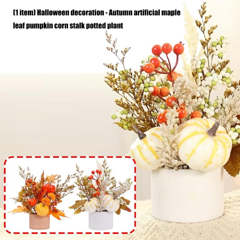 Artificial Maple Leaf Pumpkins Wheat Stalks Tabletop Planter Home Office Decoration Seasonal Display Ornament