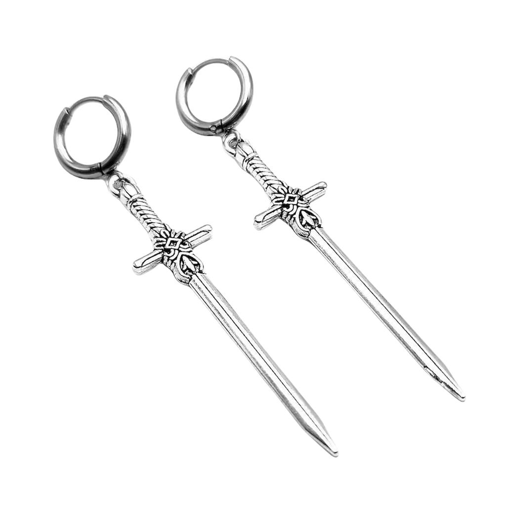 Elegant Silver Swords Earrings Symbolizing Strength Ear Hooks for Stylish Women Unisex Ear Accessories Party Jewelry