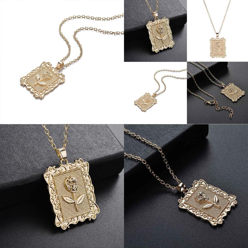 Позолоченная Геометрическая Квадратная Подвеска с Розой, Цепочка на Ключицы, Свитер, Элегантные Украшения для Женщин