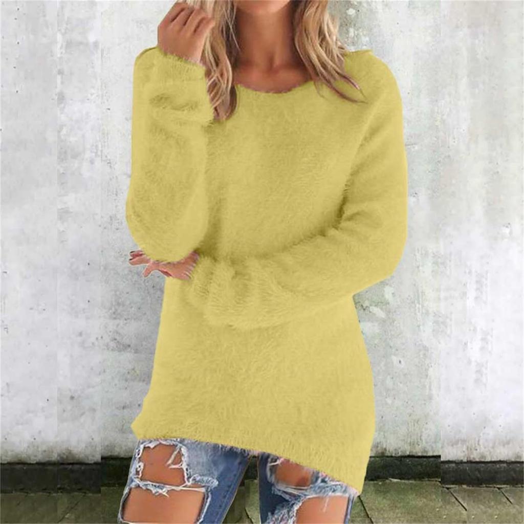 Womens Cute Sweaters Casual Crewneck Fleece Pullover Long Sleeve Thermal Soft Fuzzy Sweater Winter Clothes