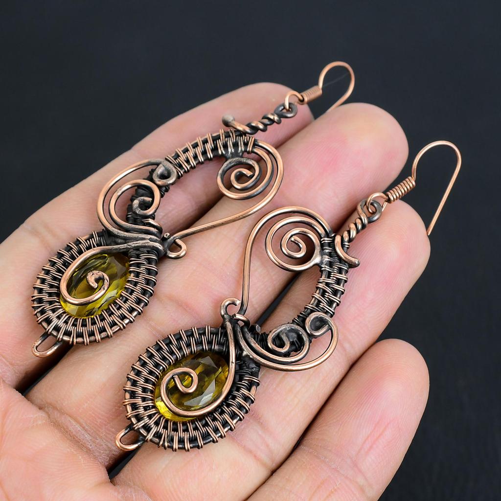 Серьги с цитрином, Ювелирные изделия из драгоценных камней, обернутые медной проволокой 999 пробы, Серьги ручной работы, На День благодарения