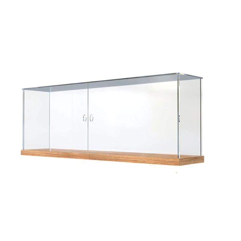 Clear Dustproof Plush Toy Organizers With Bamboos Base Acrylic Display Case For Bedroom And Study Room Storage