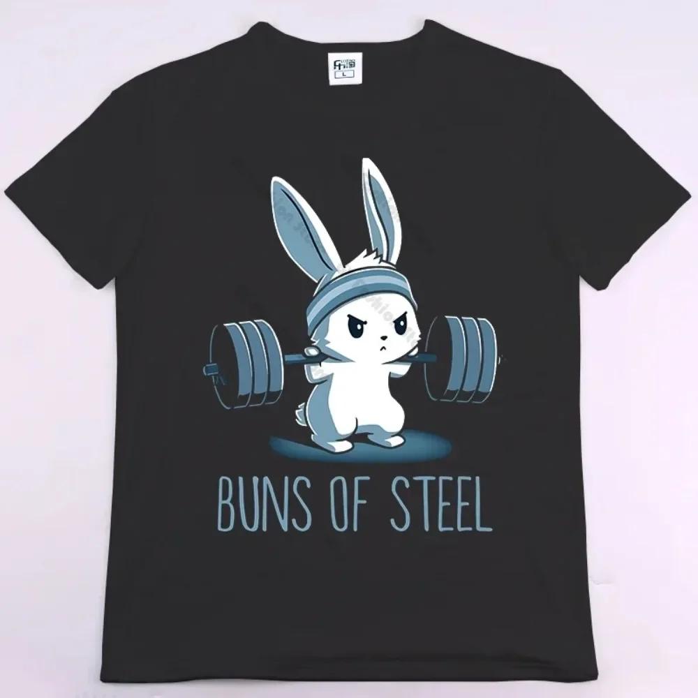 Футболка с круглым вырезом BUNS OF STEEL Rabbit Fitness Funny Gym Rat для бодибилдинга, мужская повседневная футболка с коротким рукавом большого размера
