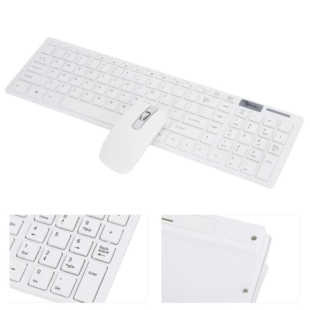 Wireless Keyboard and Mouse Set with FN+Multimedia Buttons, 10m Remote Connection, White
