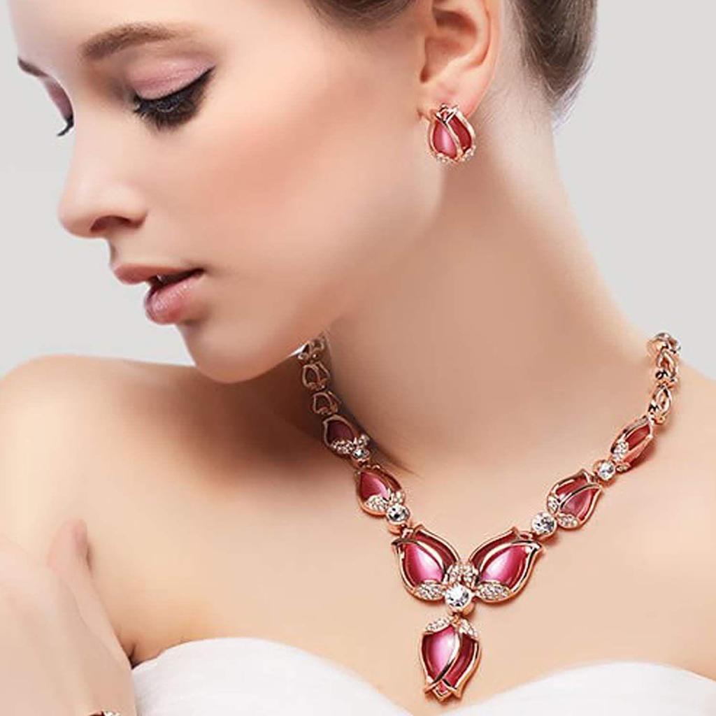Shining Diva Fashion Latest Stylish Rose Gold Tulip Design Earrings Necklace Jewellery Set