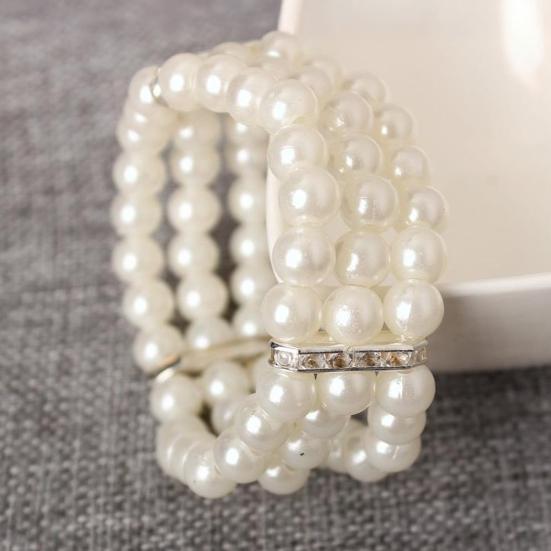 Faux Pearl Bracelet Women Retro Wrist Bracelet Ladies Rhinestone Stretch