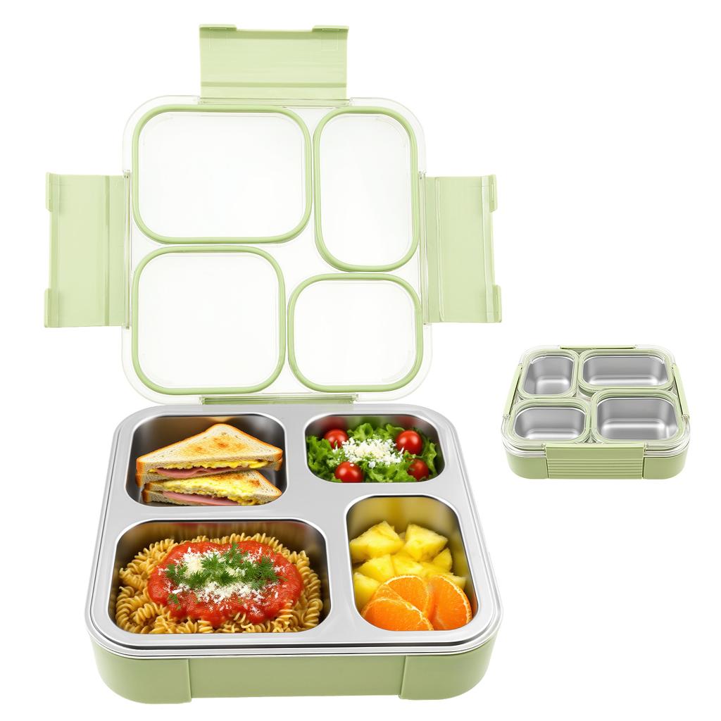 304 Stainless Steel Food Container with Multiple Compartments Reusable Food Storage Container with Lid for School and Office