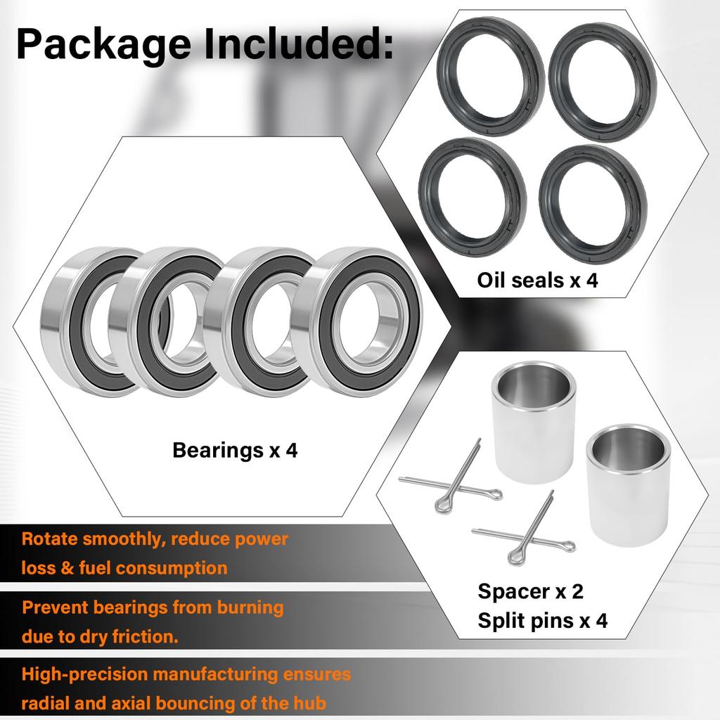 Front Axle Wheel Bearings & Seal Kit Compatible with Mule 2510 3000 3010 4000 4010, Included Spacers Collar & Pin Cotter Kit Replace for 92045-3707