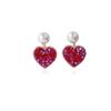 E359 Red Austrian Pearl Crystal Earrings (Rose Gold)