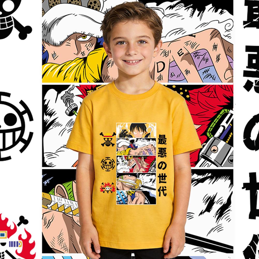One Piece Characters Anime Print T Shirt for Kids Cotton Short Sleeve Shirt Boys Girls Summer Clothing Casual Soft Top