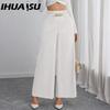 High-waisted Slimming Commuter Solid Color Chain Spanned Spring and Autumn Wide Leg Pants