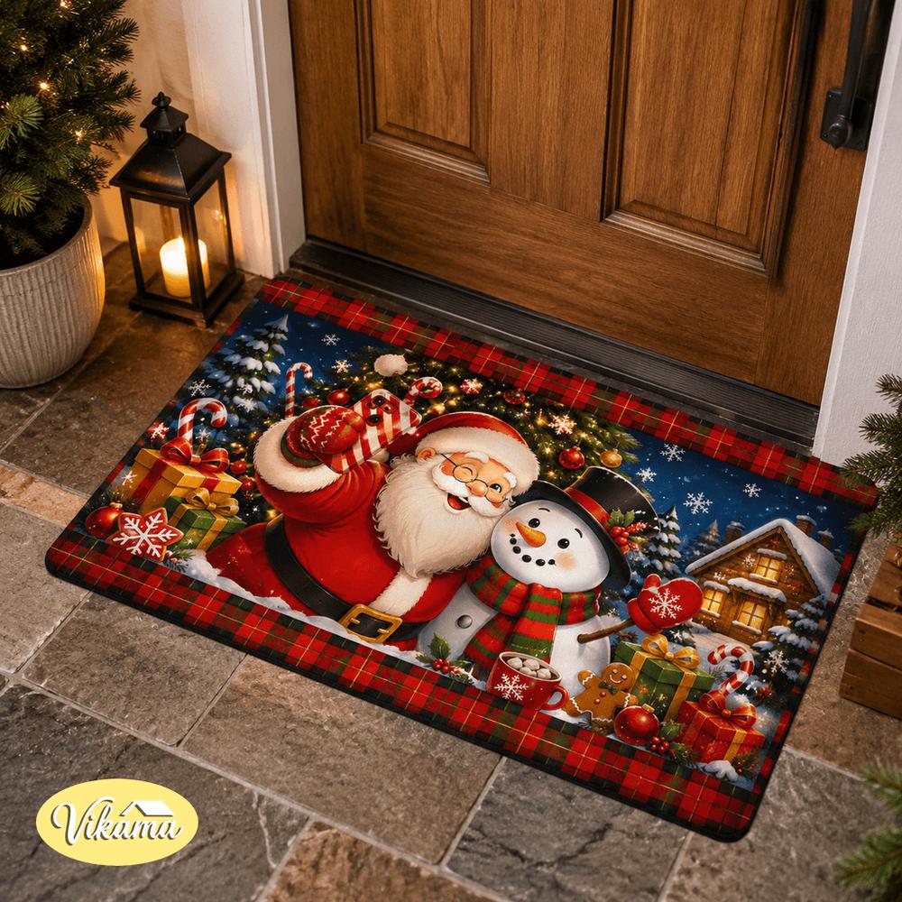 VIKAMA Entryway Floor Rug With Flannel Material Christmas Mini Figures Bathroom Bedroom Living Room Rug Easy To Clean Home Decor