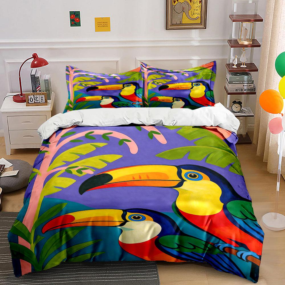 Colorful toucans and foliage. Bedding sets Duvet cover sets Duvet covers Pillowcases(1* Duvet Cover 2* Pillowcases without duvet insert)