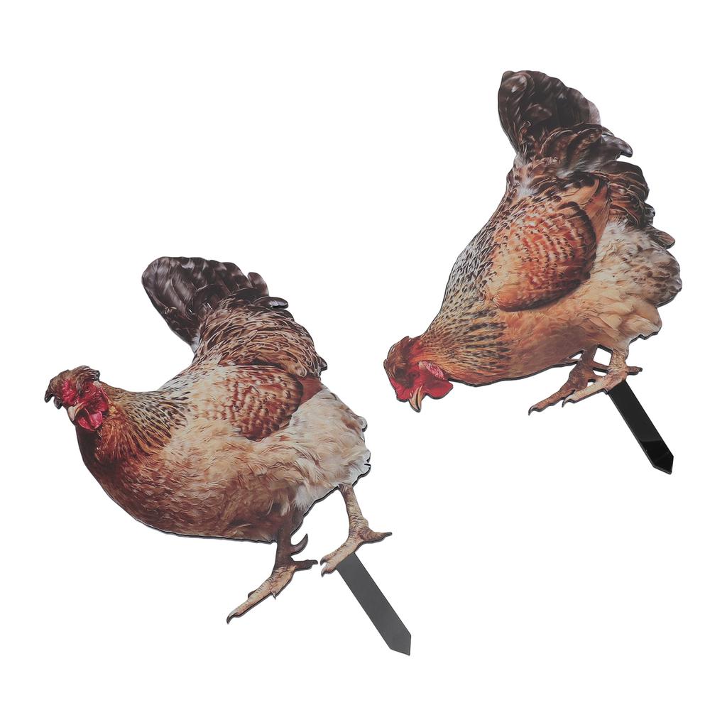 2pcs Hen Garden Stake Ornament Acrylic Stereoscopic Simulation Colorful Outdoor Chicken Ground Plug