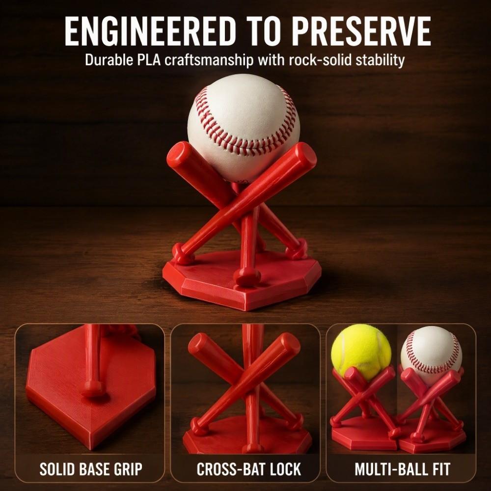 Three Baseball Bats Shaped 3D Printed Baseball Storage Rack Desktop Ornament