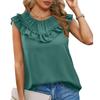 Летние свободные белые рубашки без рукавов с оборками, женские элегантные повседневные шифоновые блузки, женские однотонные топы с круглым вырезом, рубашка Blusas 25556