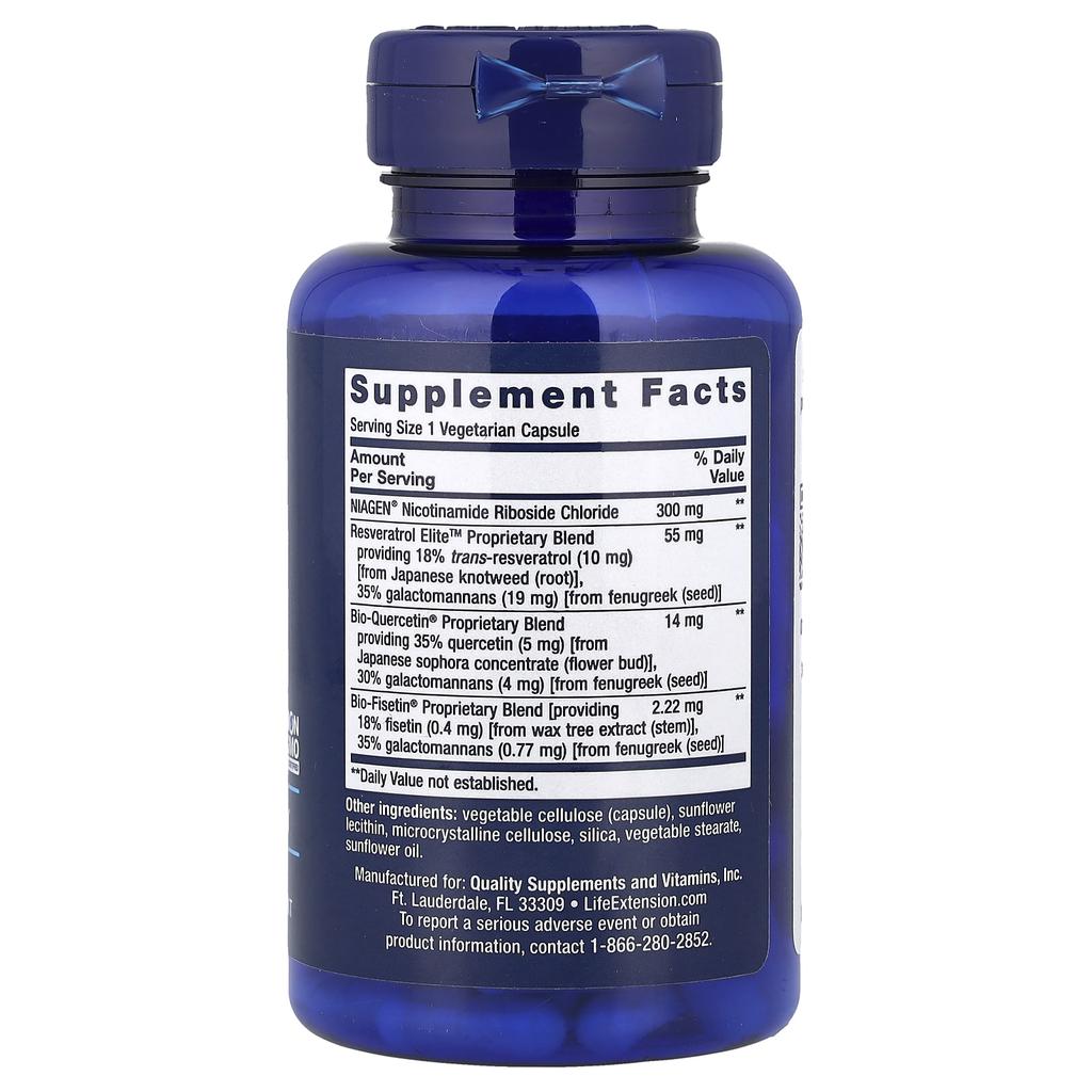 Nad+ Cell Regeneration and Resveratrol, Niagen Nicotinamide Riboside, Veggie Capsules 30