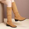 Европейские и американские длинные сапоги 2024 года, осень и зима, новые замшевые сапоги на среднем каблуке со складками, высокие сапоги для женщин Zapatos De Mujer Trafza