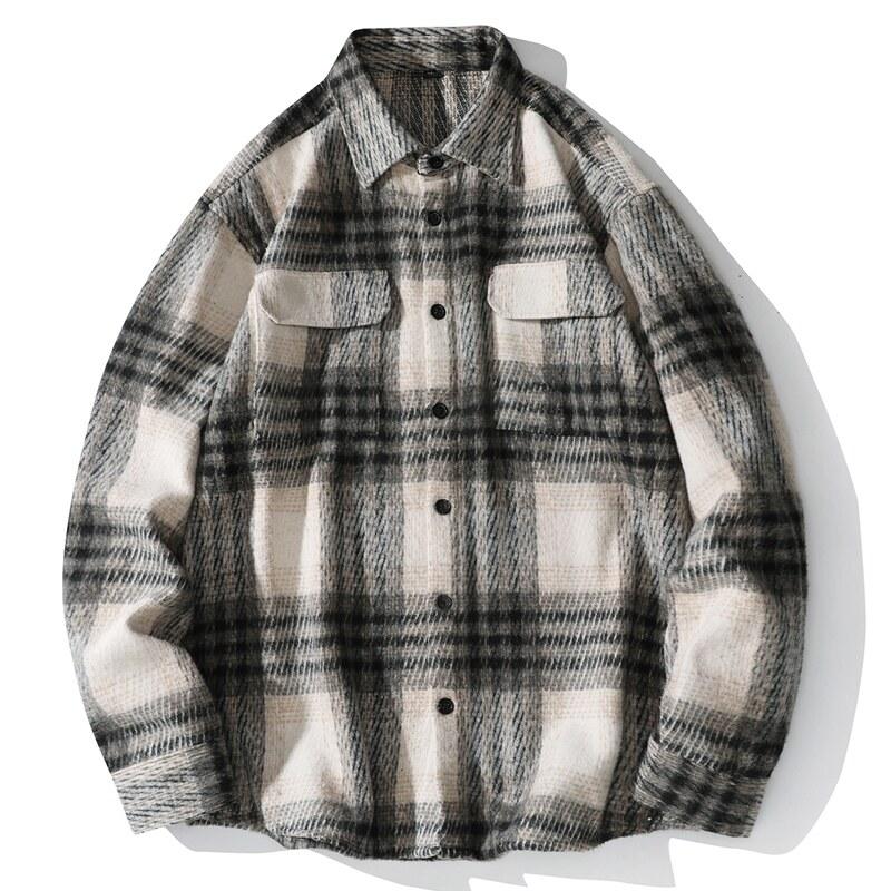 Cozy Up High Street Men's Plaid Shirt Jacket Vintage Double Pockets Designer Loose Cardigans Cargo Work Shirts Daily Couple Clothes
