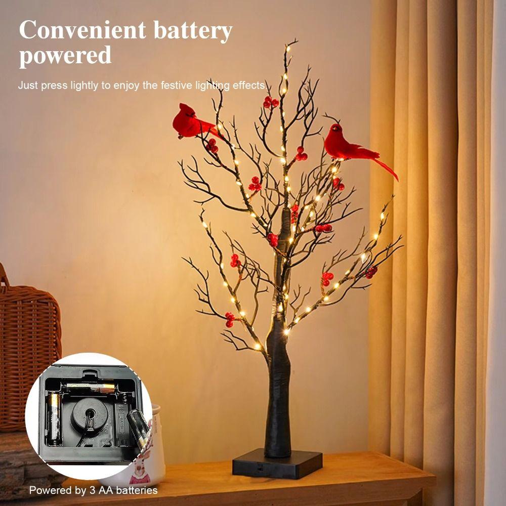 Red Berry Decoration LED Birch Tree Light Bird Twinkle Tree Lamp Christmas Decoration