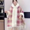 Осенне-зимний Утолщенный Капюшон Клетчатый Теплый Накидка Вязаный Плюшевый Универсальный Утолщенный Универсальный Бахрома Шарф Женский