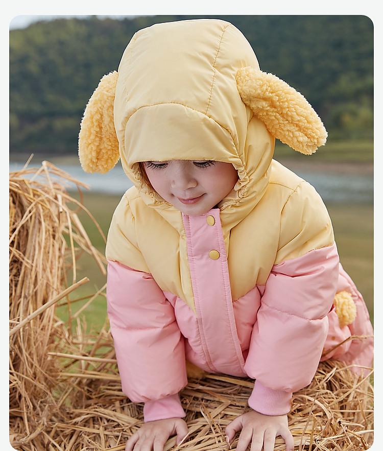 Infant & Girls' Down Jacket - 24 Winter Children's Warm Jacket Top with Heat Storage Inner Hood and Windproof Design