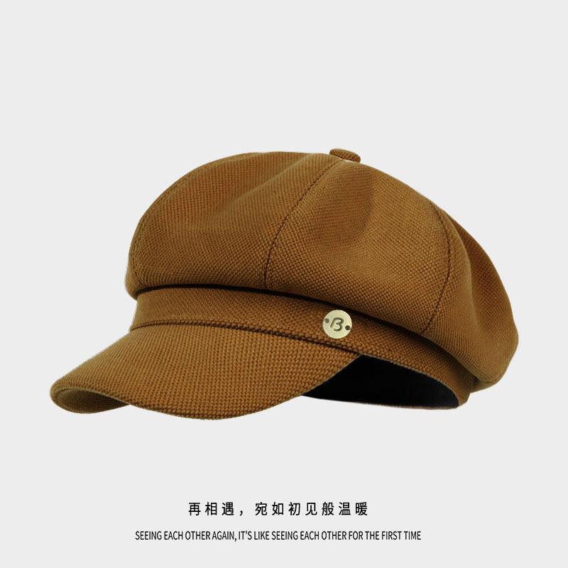 Шляпа Женская Однотонная Универсальная Осенне-Зимняя Восьмиугольная Шляпа Подчеркивает Лицо Маленькая Арт Ретро Шляпа Газетчика Тренд