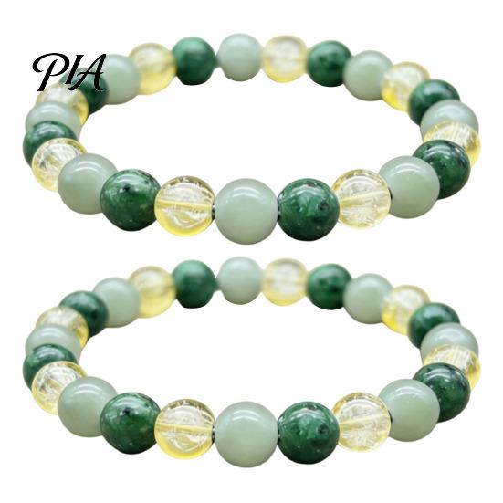 Unisex Symbolic Jewelry for Luck 8mm Faux Crystal Beaded Bracelet, Natural Stone Round Beads Healing Gemstone Bracelets Green Gemstones Stretch
