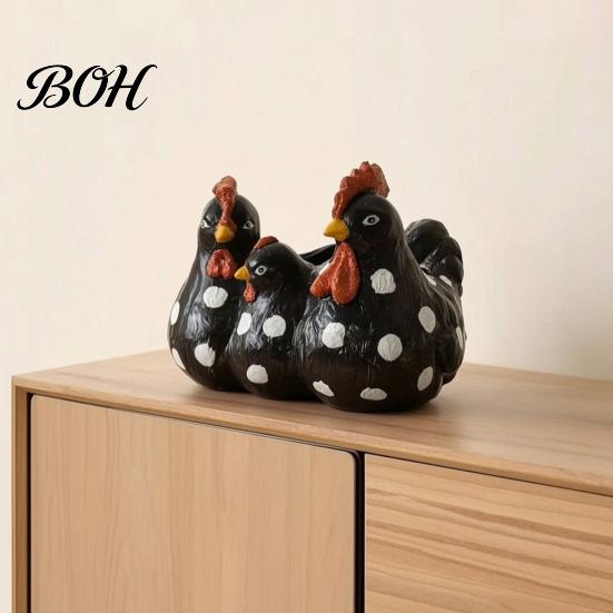 Farmhouse Plant Container Chicken Family Resin Planter, Cute Pot, Decorative Weatherproof Garden Statue Decor for Succulents Indoor Outdoor