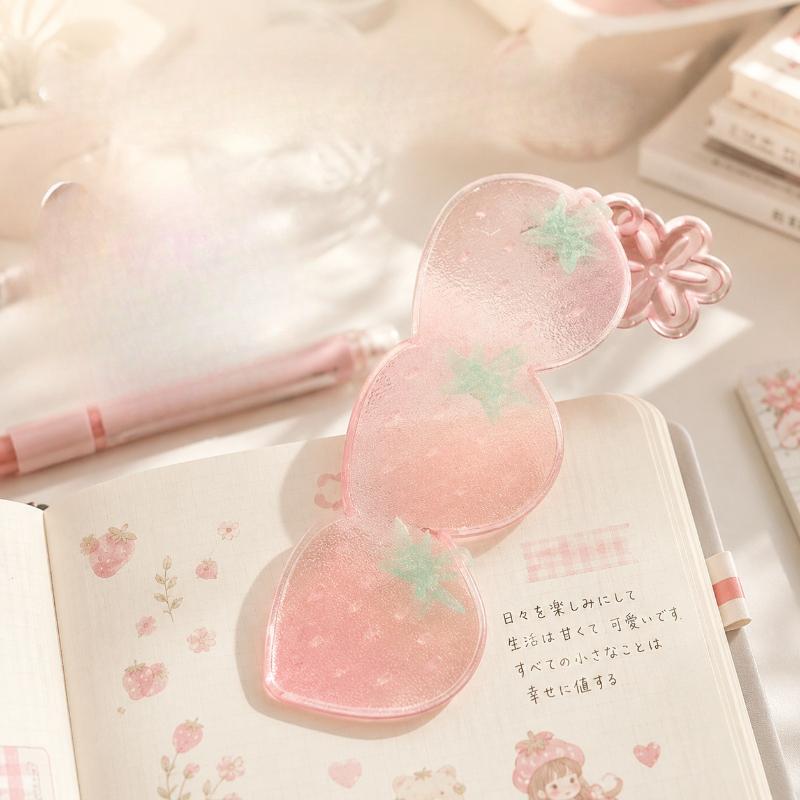 Cute Pink Strawberry Acrylic Bookmark Clear Frosted Page Markers Book Reading Accessories