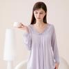 Fenteng [Comes with Chest Mat] Sexy lace V-neck minimalist palace style long sleeved home suit set for women's sleepwear