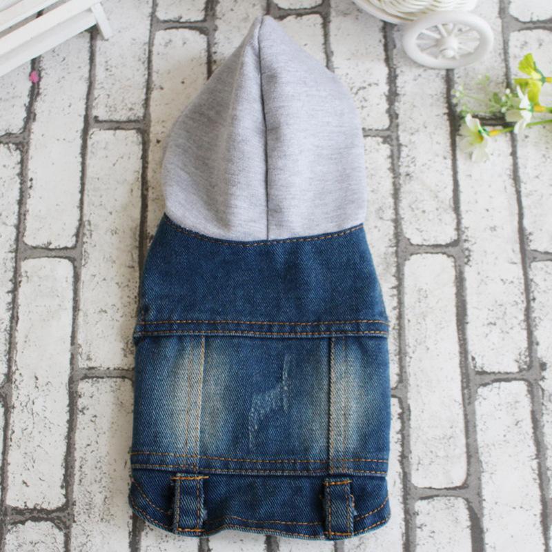 Personalized Pet Cat Small Puppy Dog Clothes Denim Vest Hooded Jacket Spring and Autumn Winter