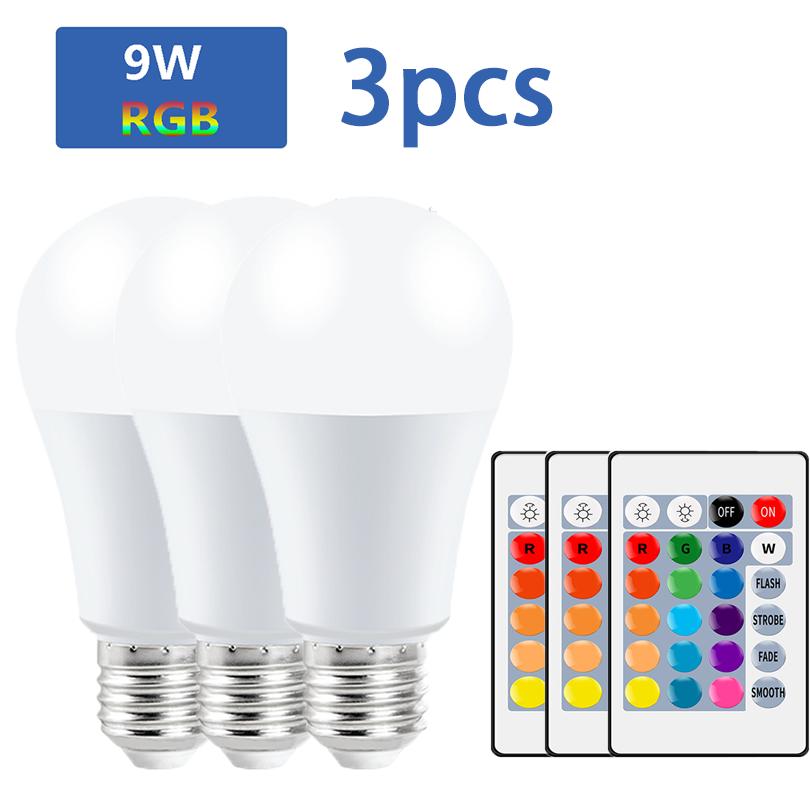 Светодиодная лампа RGB с 16 цветами, цоколь E27, напряжение 220 В, для домашнего освещения, с регулировкой яркости и 24-кнопочным пультом дистанционного управления, умная лампа для создания атмосферного освещения.