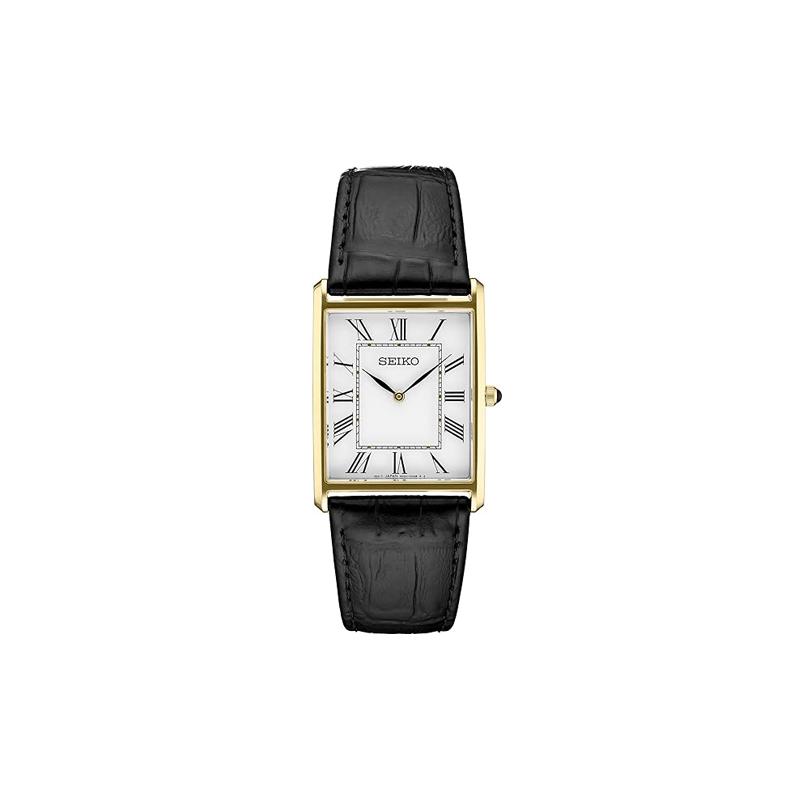 Seiko Серия Essentials Водонепроницаемость 30м Кварцевые Мужские часы на кожаном ремешке Белый циферблат SWR052