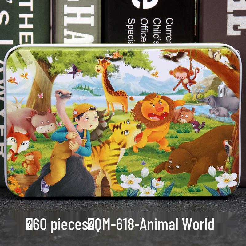 60-Piece Cartoon Puzzle Tin Box for Toddlers Aged 3-6 – Early Education and Intellectual Development Toy for Boys and Girls