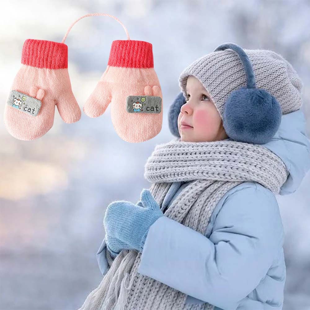 Cute Outdoor Children Infant Girls Toddler Thickened Warm Mittens Baby Mittens Knitted Gloves
