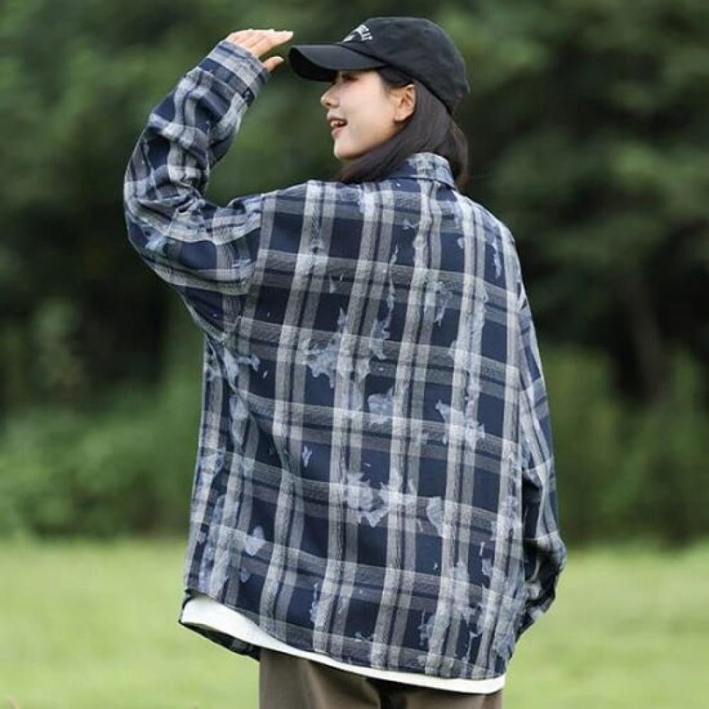 Navava Women Casual Check Long Sleeve Shirt Nb2965