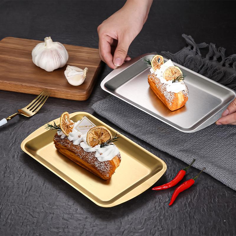 Rectangular Non-Stick Bread Cake Baking Tray Stainless Steel Cookie Cooking Pan Steamed Sausage Dishes Fruit Grill Fish Plate