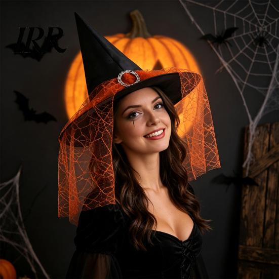 Lightweight Fabric Witch Hat Steeple Halloween Hat, with Lace Edge, School Theatrical Performance Gear Breathable Pointed Headwear, for Cosplay Party