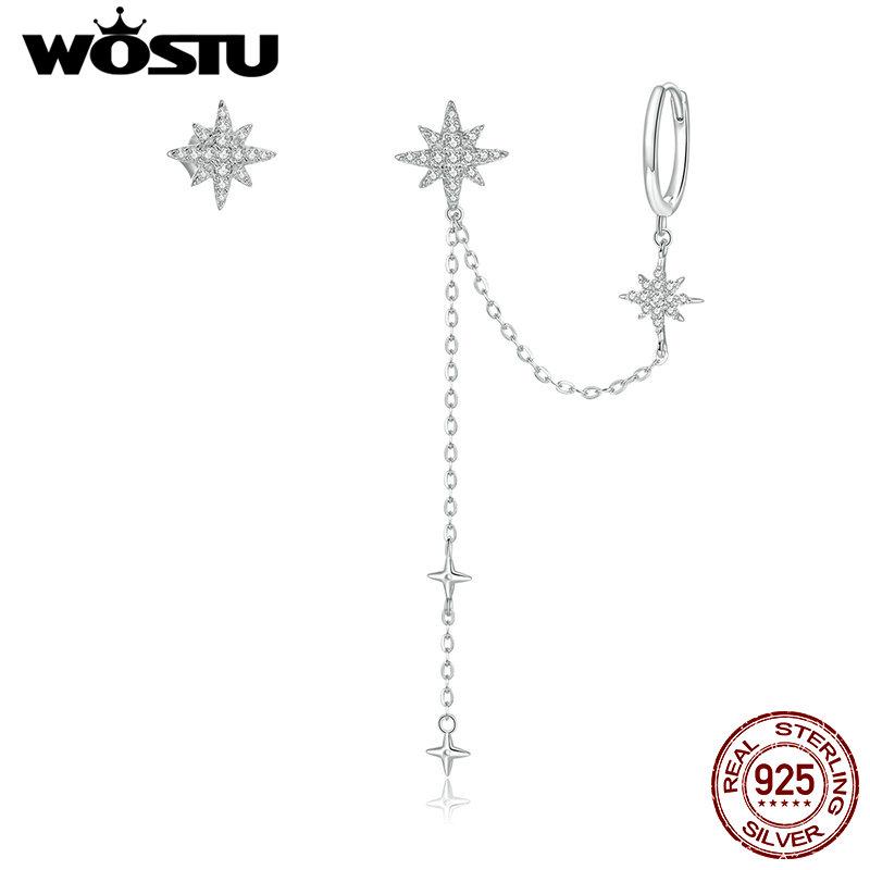 WOSTU Authentic 925 Sterling Silver Brand Design Simple Dreamy Shining Stars Stud Earring for Women Silver Jewelry Earring