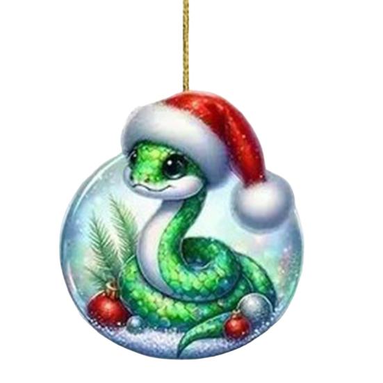 Рождественское украшение в виде змеи, плоская 2D акриловая мультяшная подвеска в виде змеи, праздничная шапка Санты